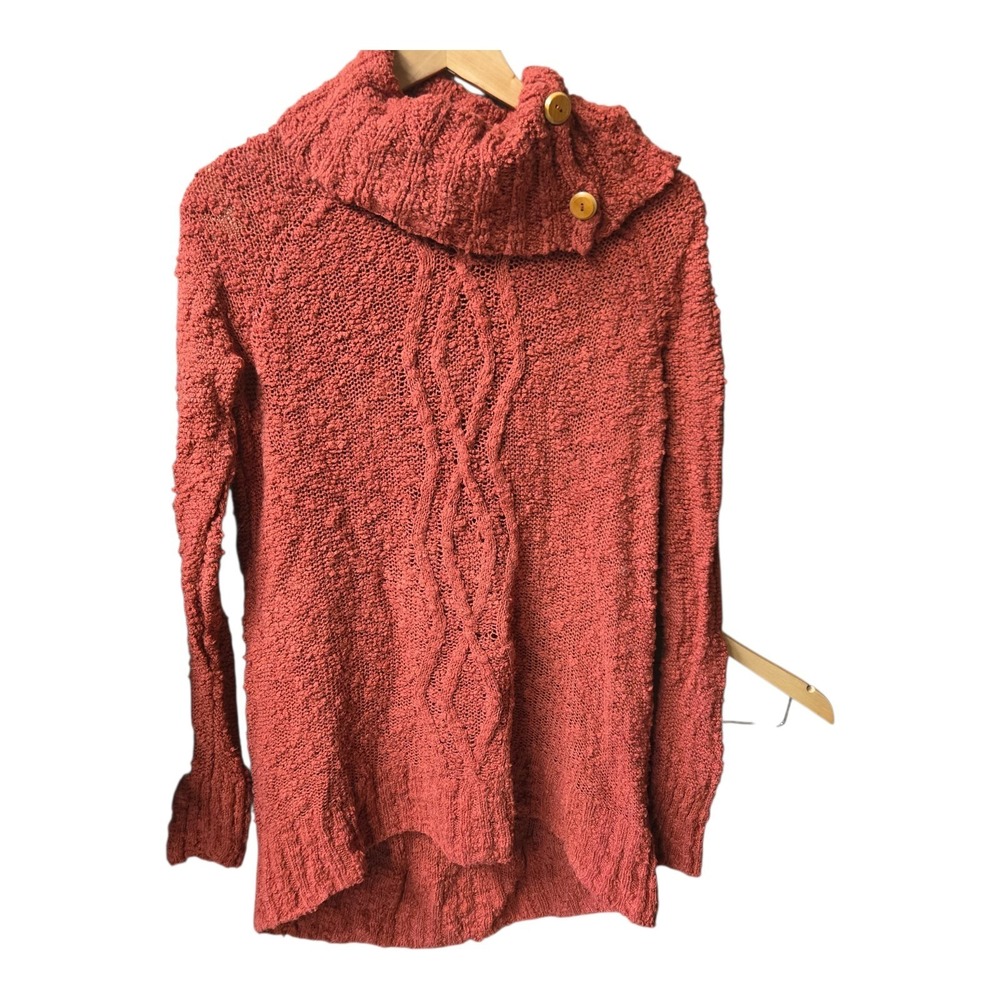 MOTH Sweater Anthropologie Rust Colored Cowel Neck Button Accent SMALL